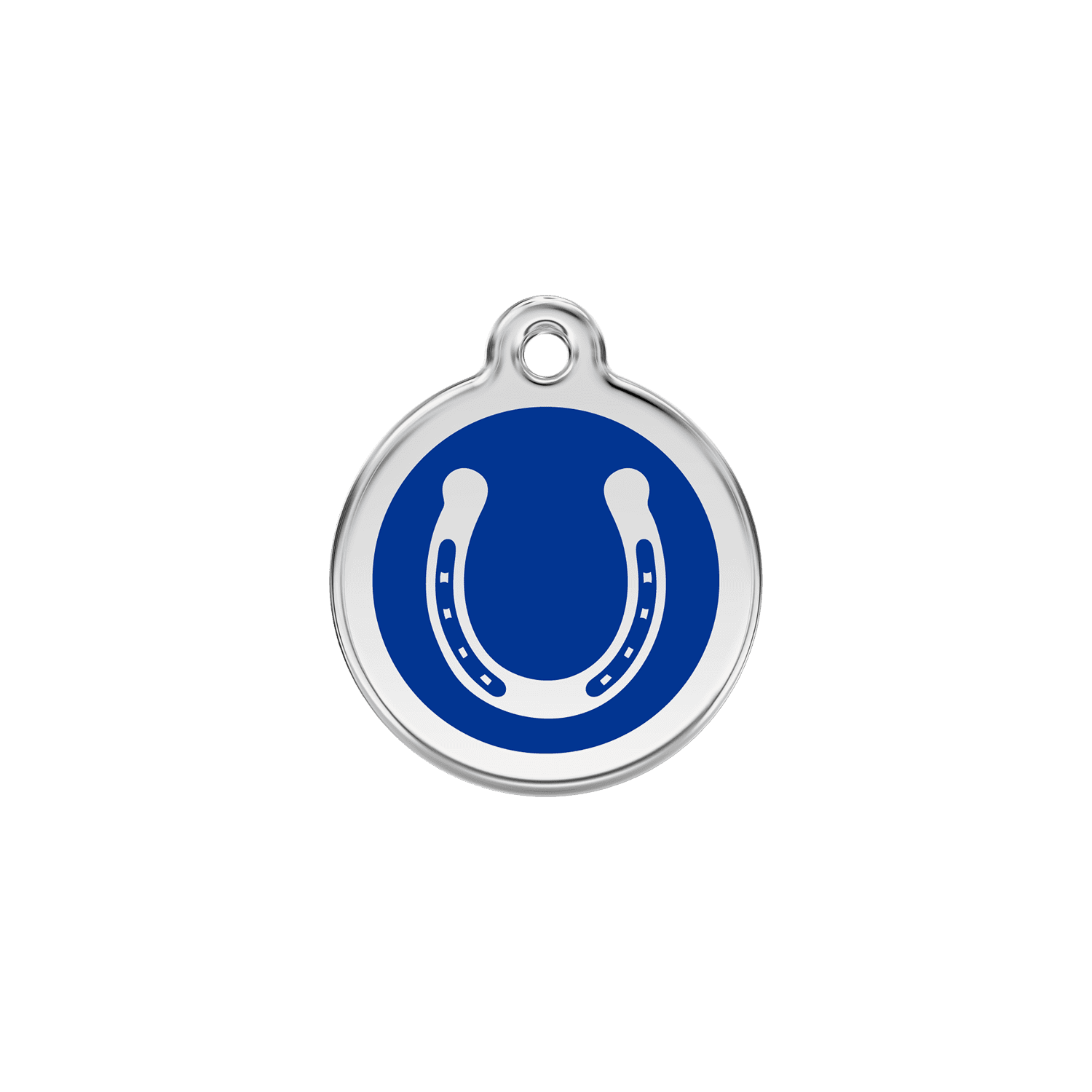 Vue avant - Médaille personnalisée pour chien/chat Red Dingo Émail/Acier inoxydable - Fer à cheval - Bleu foncé - Size S - 01-HS-DB-SM