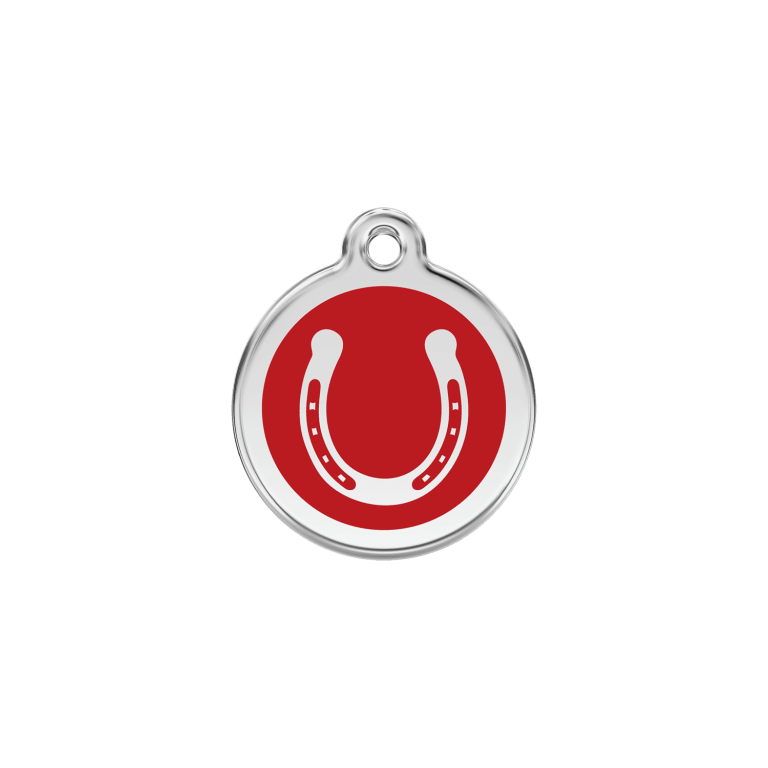 Vue avant - Médaille personnalisable Red Dingo Émail/Acier inoxydable - Fer à cheval - Rouge - Size S