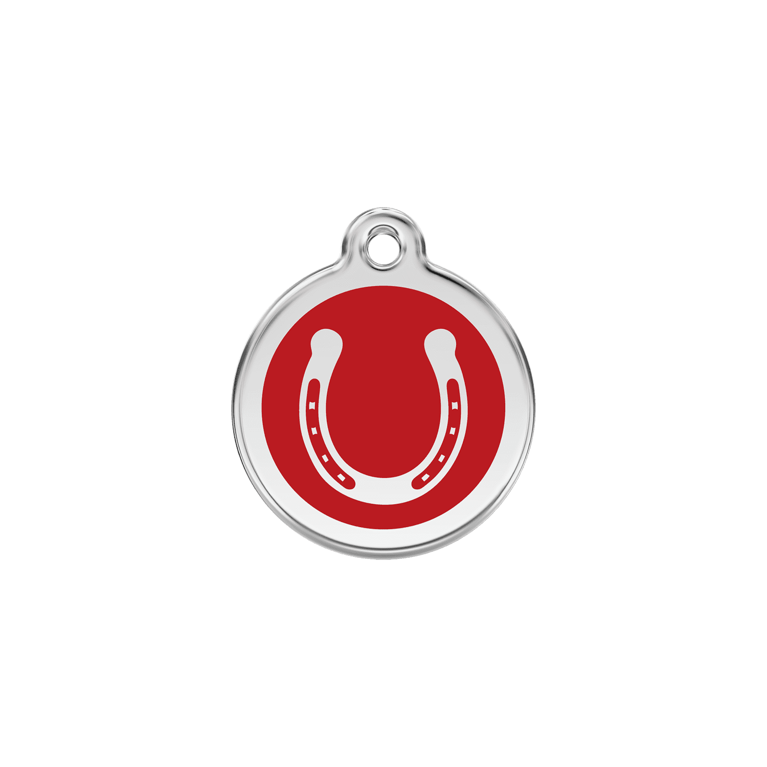 Vue avant - Médaille personnalisable Red Dingo Émail/Acier inoxydable - Fer à cheval - Rouge - Size S