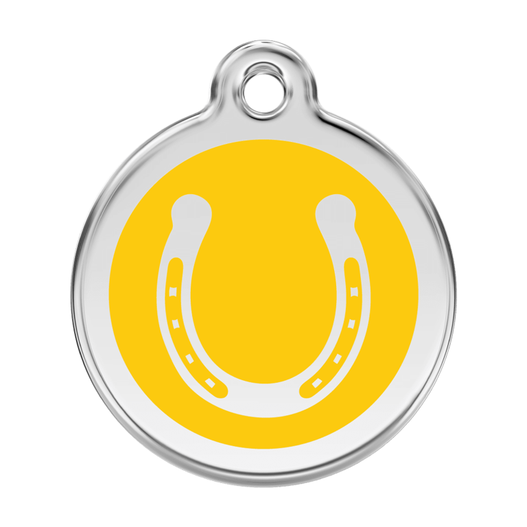 Vue avant - Médaille personnalisée pour chien Red Dingo Émail et acier inoxydable Jaune Size L 38.00mm