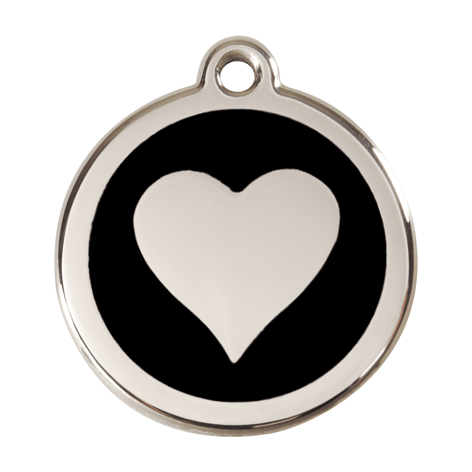 Vue avant - Médaille personnalisée pour chien Red Dingo Émail et acier inoxydable - Motif cœur - Noir - Size L