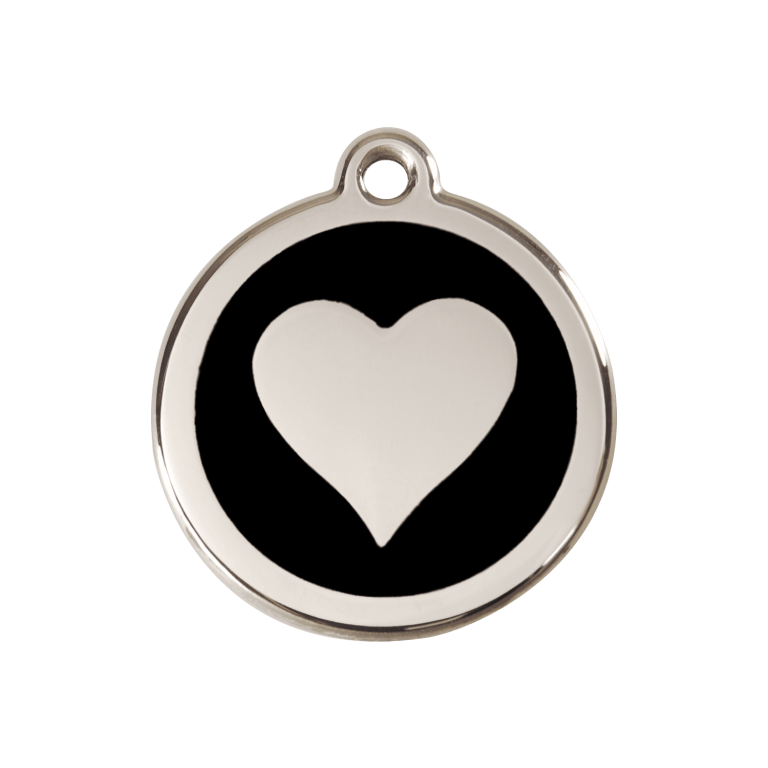 Vue avant - Médaille personnalisée pour chien/chat Red Dingo Émail et acier inoxydable cœur noir M - 30.00 16.1 G