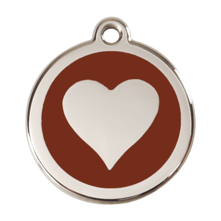 Vue avant - Médaille personnalisée pour chien Red Dingo cœur brun en émail et acier inoxydable - Size L