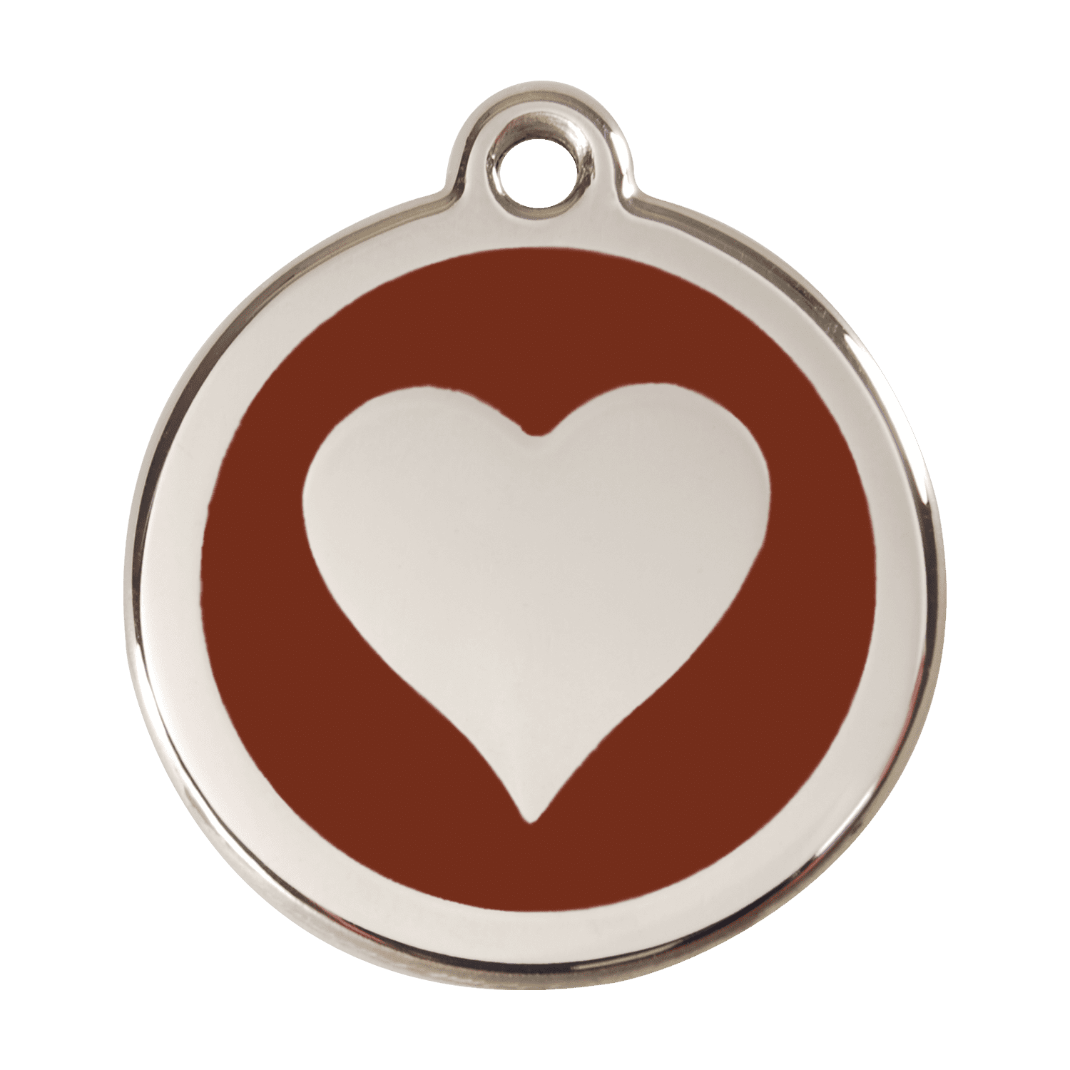 Vue avant - Médaille personnalisée pour chien Red Dingo cœur brun en émail et acier inoxydable - Size L