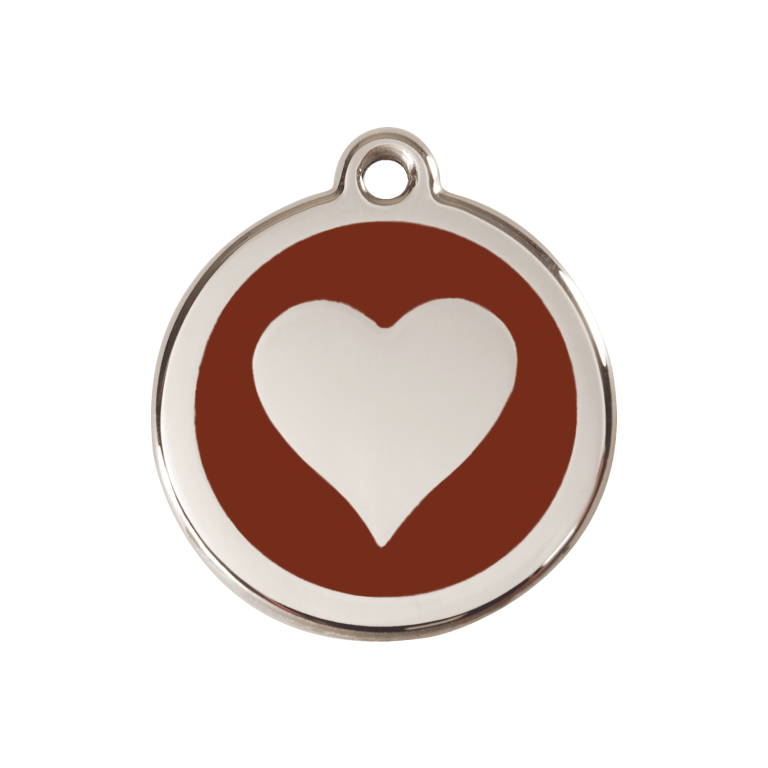 Vue avant - Médaille personnalisable Red Dingo cœur brun en émail et acier inoxydable - Size M - 01-HT-BR-ME