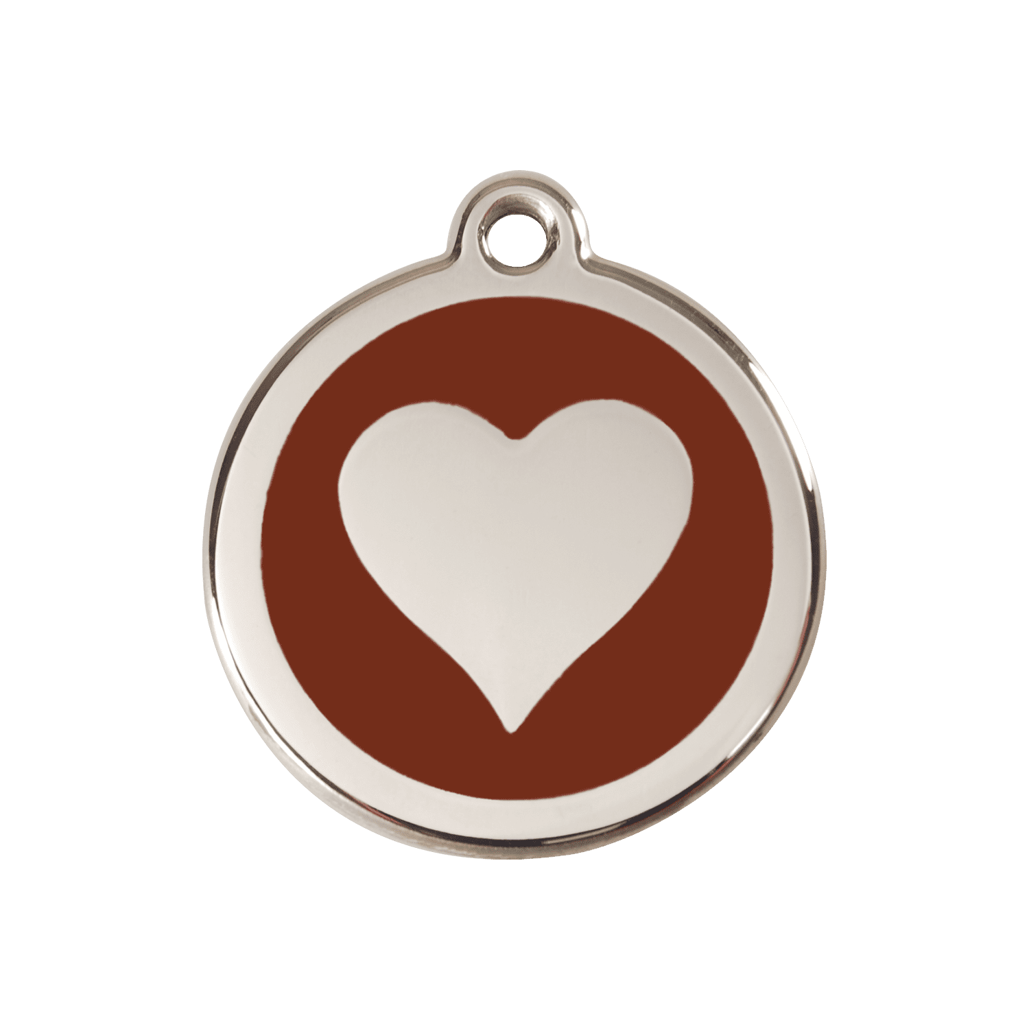 Vue avant - Médaille personnalisable Red Dingo cœur brun en émail et acier inoxydable - Size M - 01-HT-BR-ME