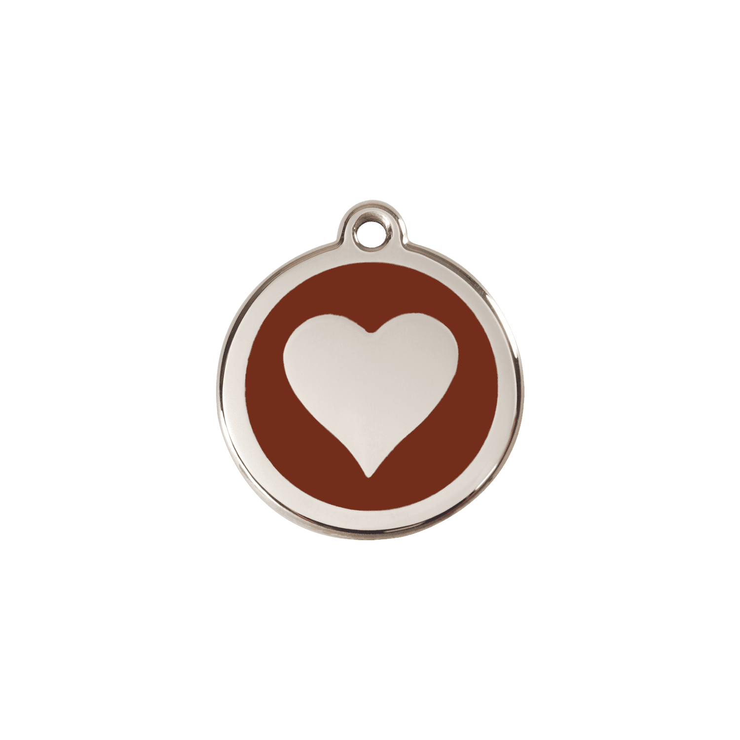 Vue avant - Médaille personnalisée en émail et acier inoxydable pour chat - Red Dingo - Motif cœur brun - Size S