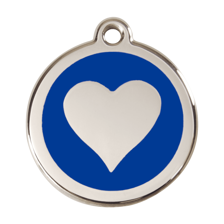 Vue avant - Médaille personnalisée Red Dingo cœur bleu foncé - Size L pour chien - Émail et acier inoxydable