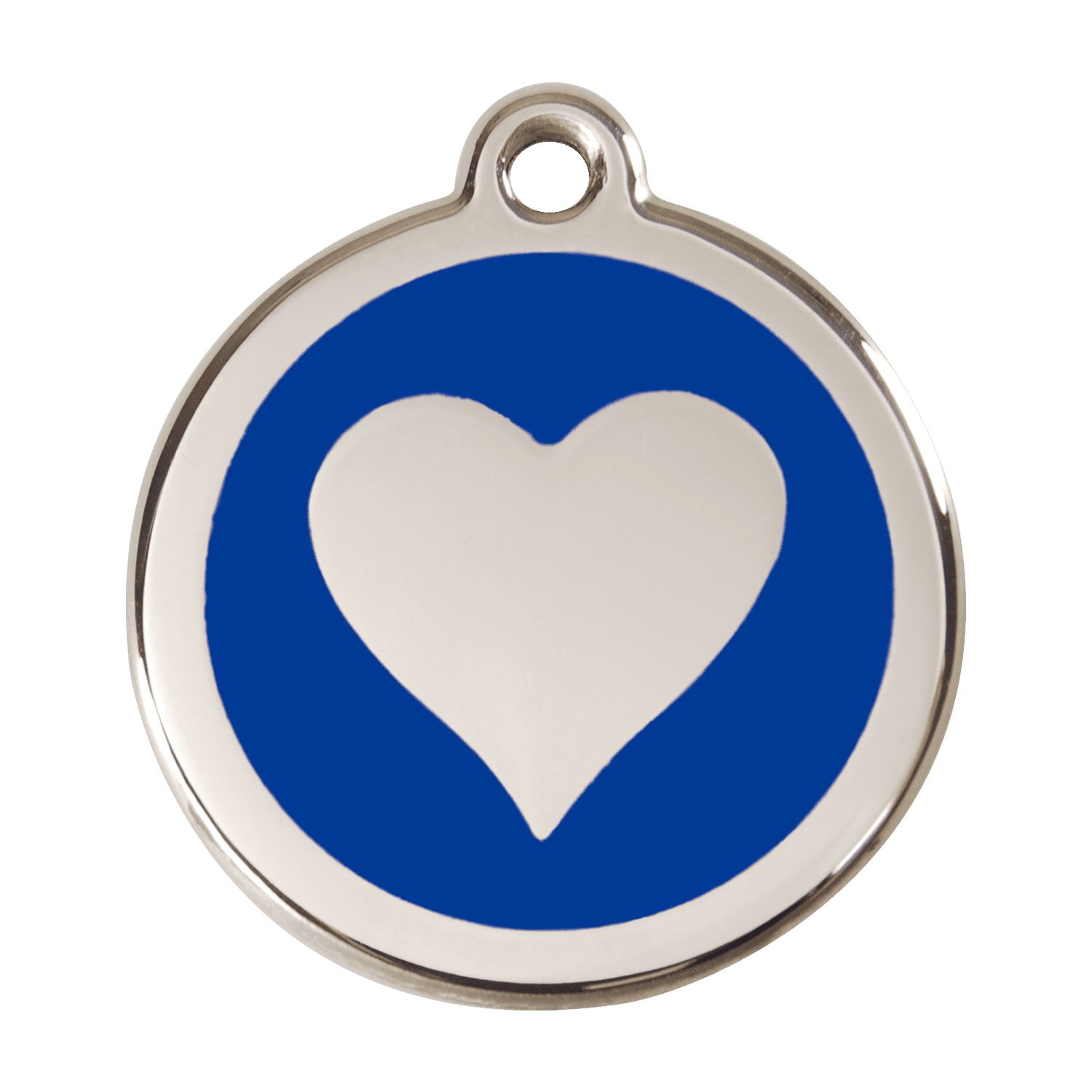 Vue avant - Médaille personnalisée Red Dingo cœur bleu foncé - Size L pour chien - Émail et acier inoxydable