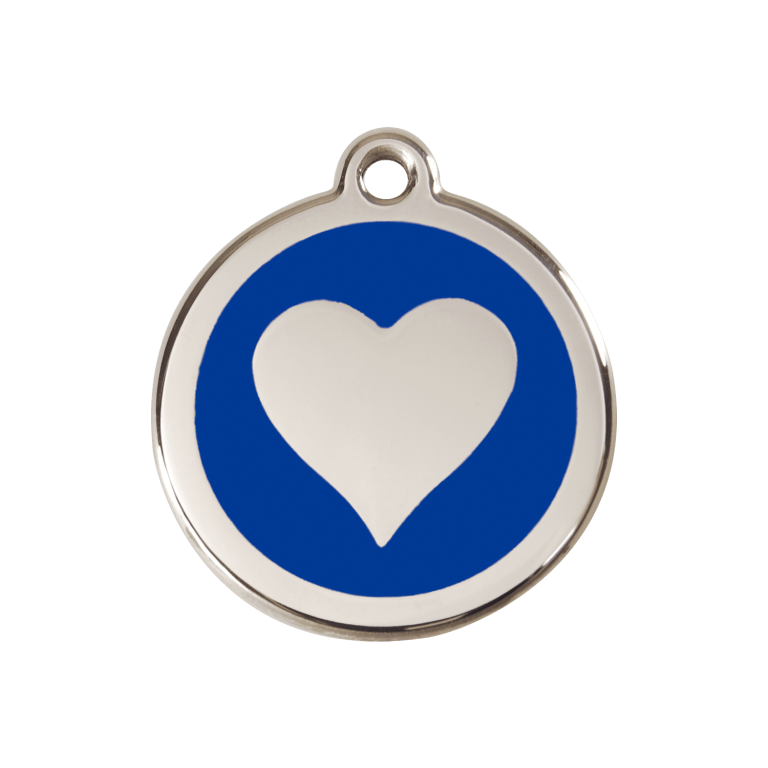 Vue avant - Médaille personnalisée Red Dingo cœur bleu foncé - Size M pour chien - Réf : 01-HT-DB-ME