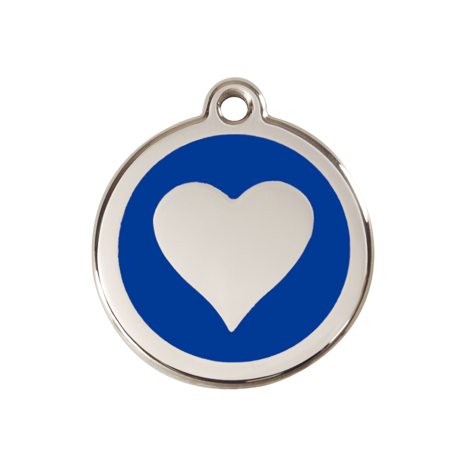 Vue avant - Médaille personnalisée Red Dingo cœur bleu foncé - Size M pour chien - Réf : 01-HT-DB-ME