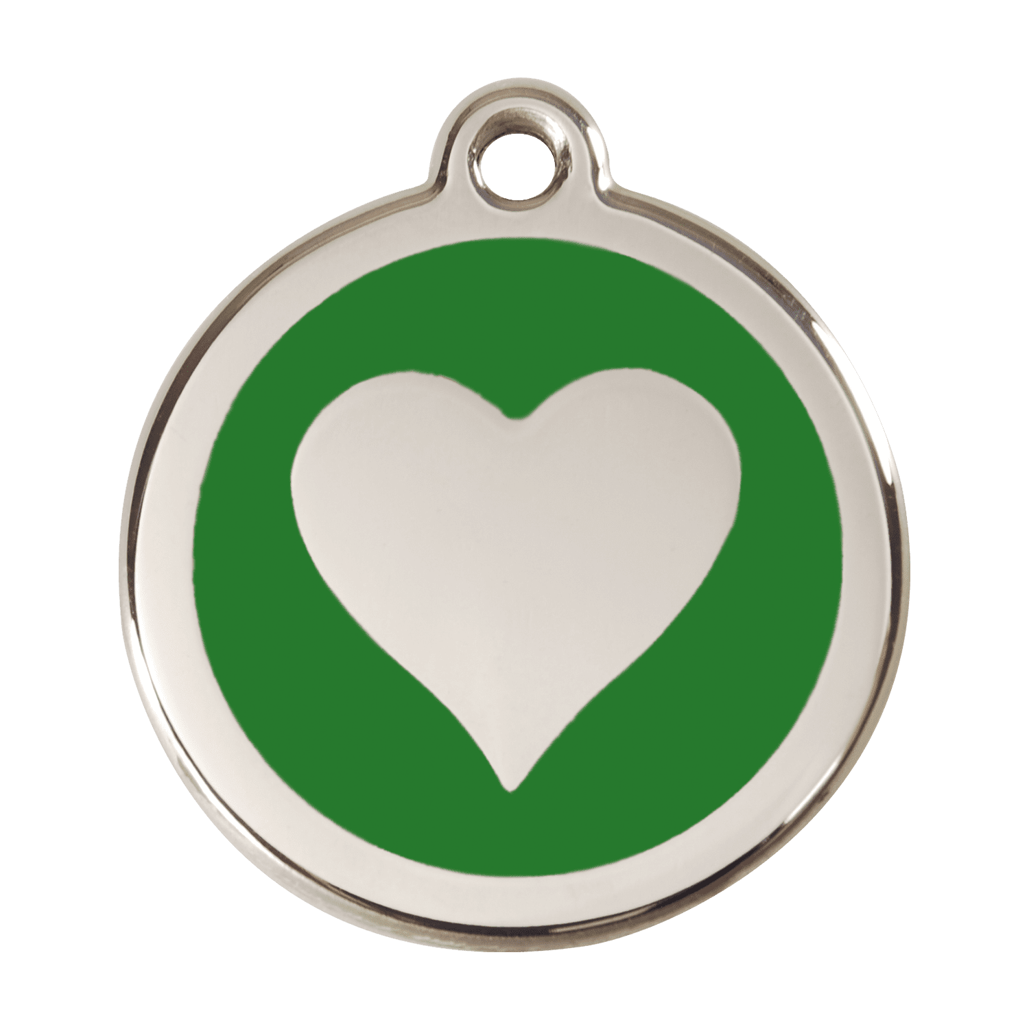 Vue avant - Médaille personnalisable Red Dingo cœur vert en émail et acier inoxydable - Size L