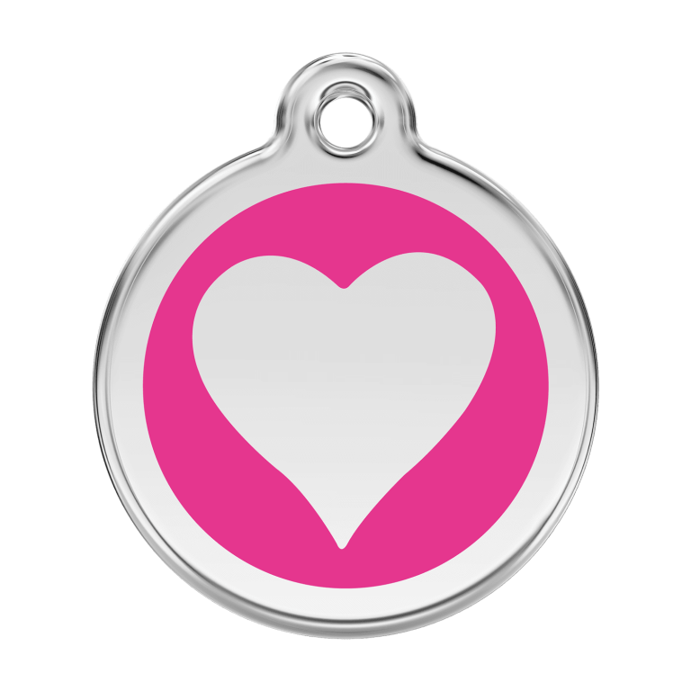 Vue avant - Médaille personnalisable Red Dingo Émail et acier inoxydable - Motif cœur - Rose vif - Size L