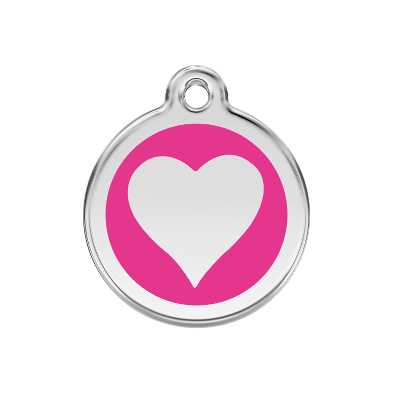Vue avant - Médaille personnalisée pour chien Red Dingo cœur rose vif en émail et acier inoxydable - Size M
