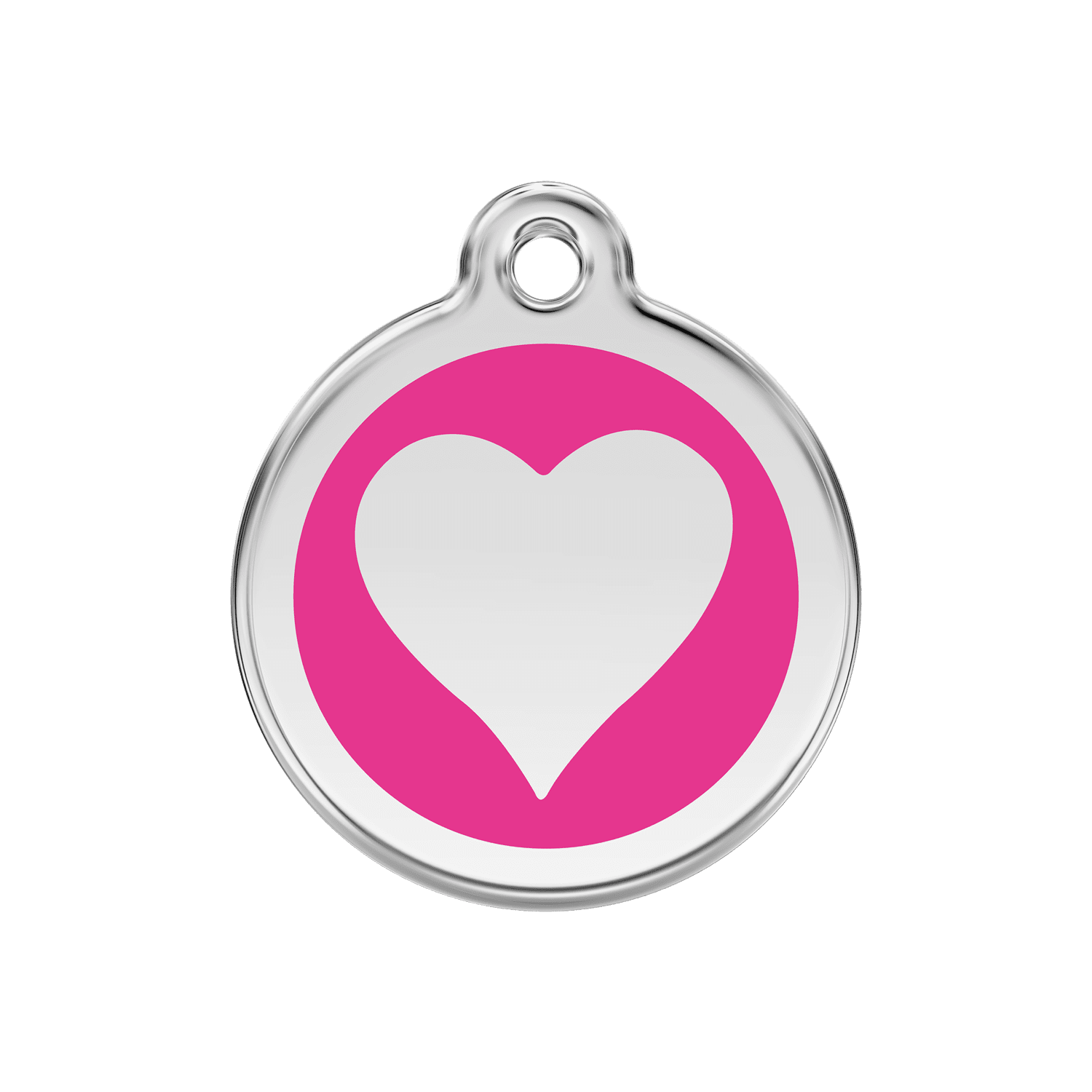 Vue avant - Médaille personnalisée pour chien Red Dingo cœur rose vif en émail et acier inoxydable - Size M