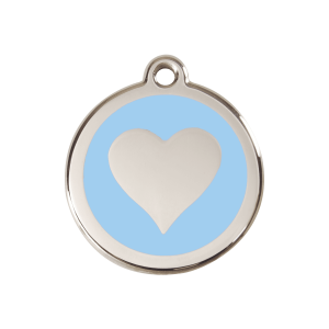 Light Blue Heart Dog ID Tag Medium 30mm Enamel & Stainless Steel