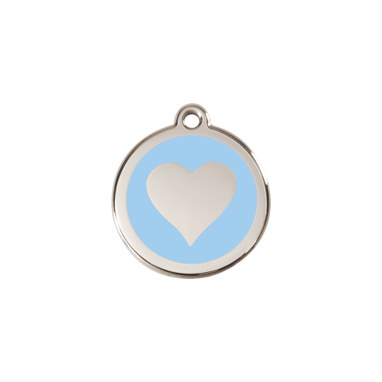Vue avant - Médaille personnalisable pour chien/chat Red Dingo Émail/Acier inoxydable - Motif Cœur - Bleu clair - Size S