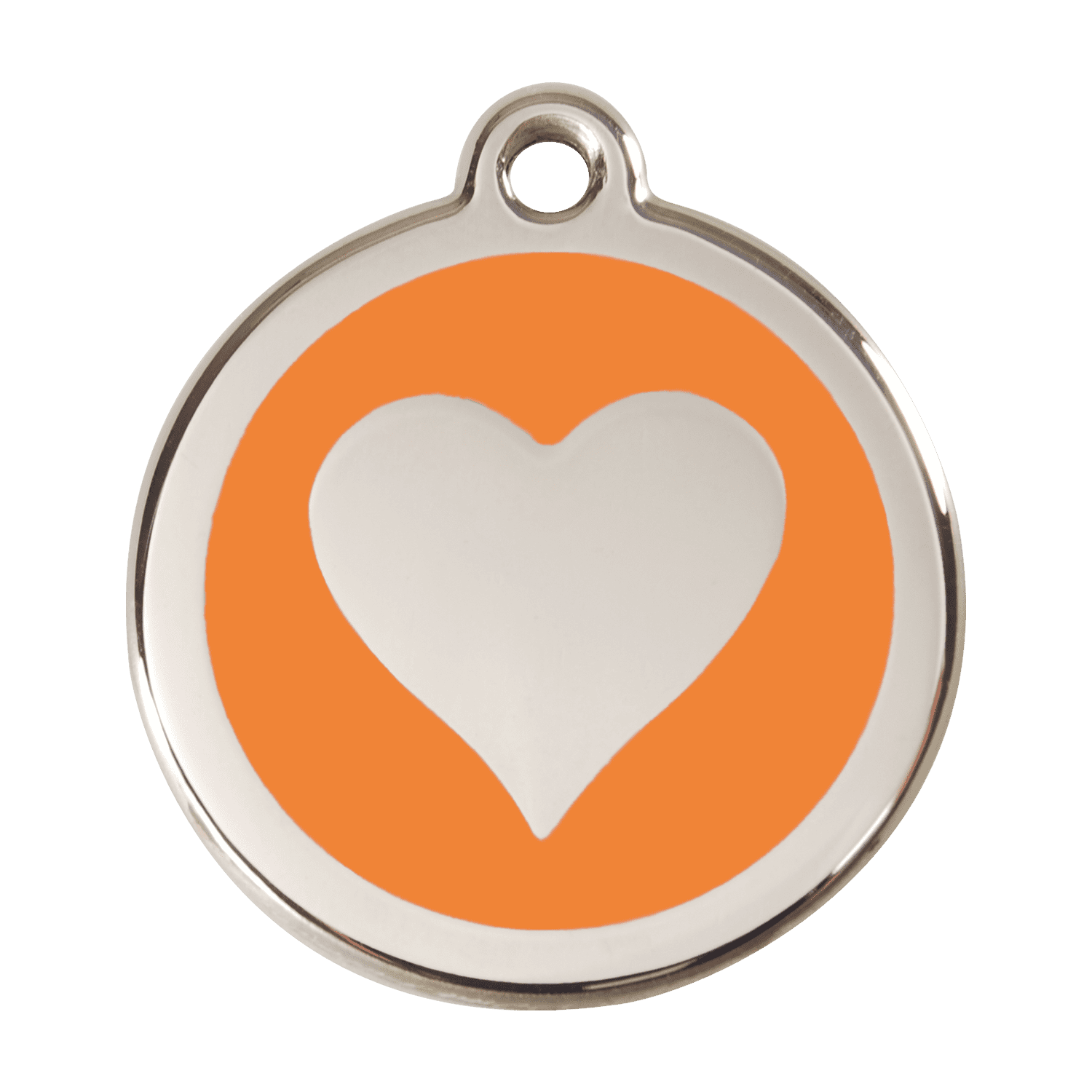 Vue avant - Médaille personnalisable pour chien Red Dingo Émail et acier inoxydable - Motif cœur - Orange - Size L