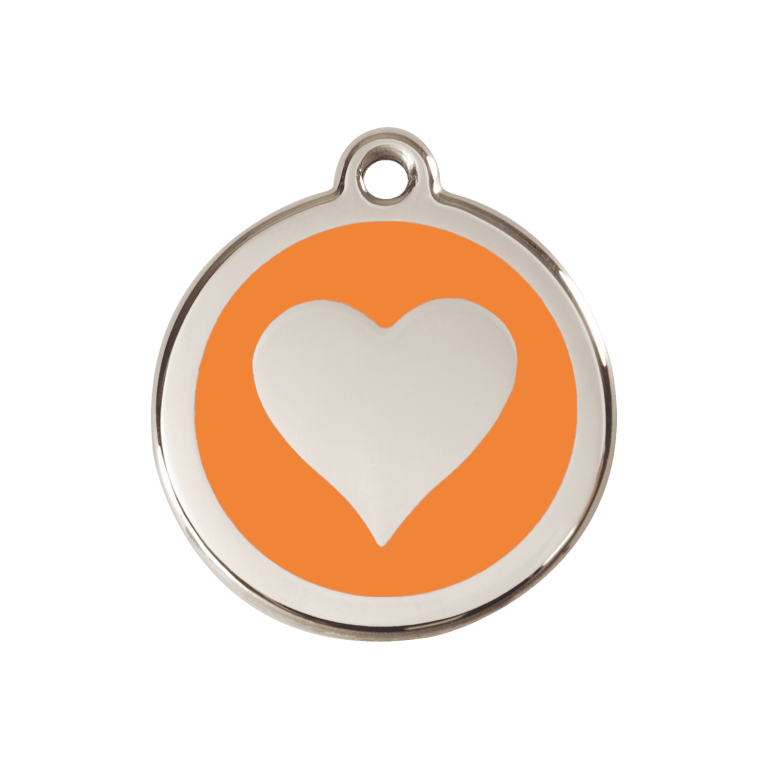 Vue avant - Médaille personnalisée pour chien Red Dingo cœur orange en émail et acier inoxydable - Size M