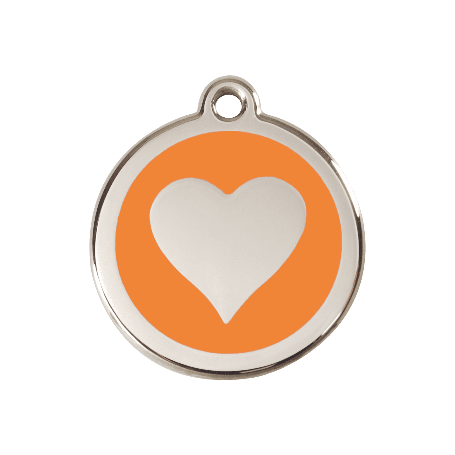 Vue avant - Médaille personnalisée pour chien Red Dingo cœur orange en émail et acier inoxydable - Size M
