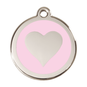 Large Pink Heart Dog ID Tag in Enamel and Stainless Steel