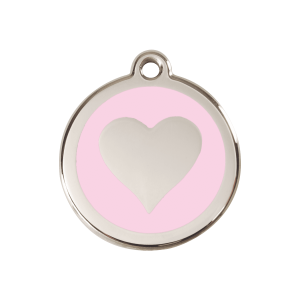 Pink Heart Dog ID Tag Medium 30mm Enamel & Stainless Steel