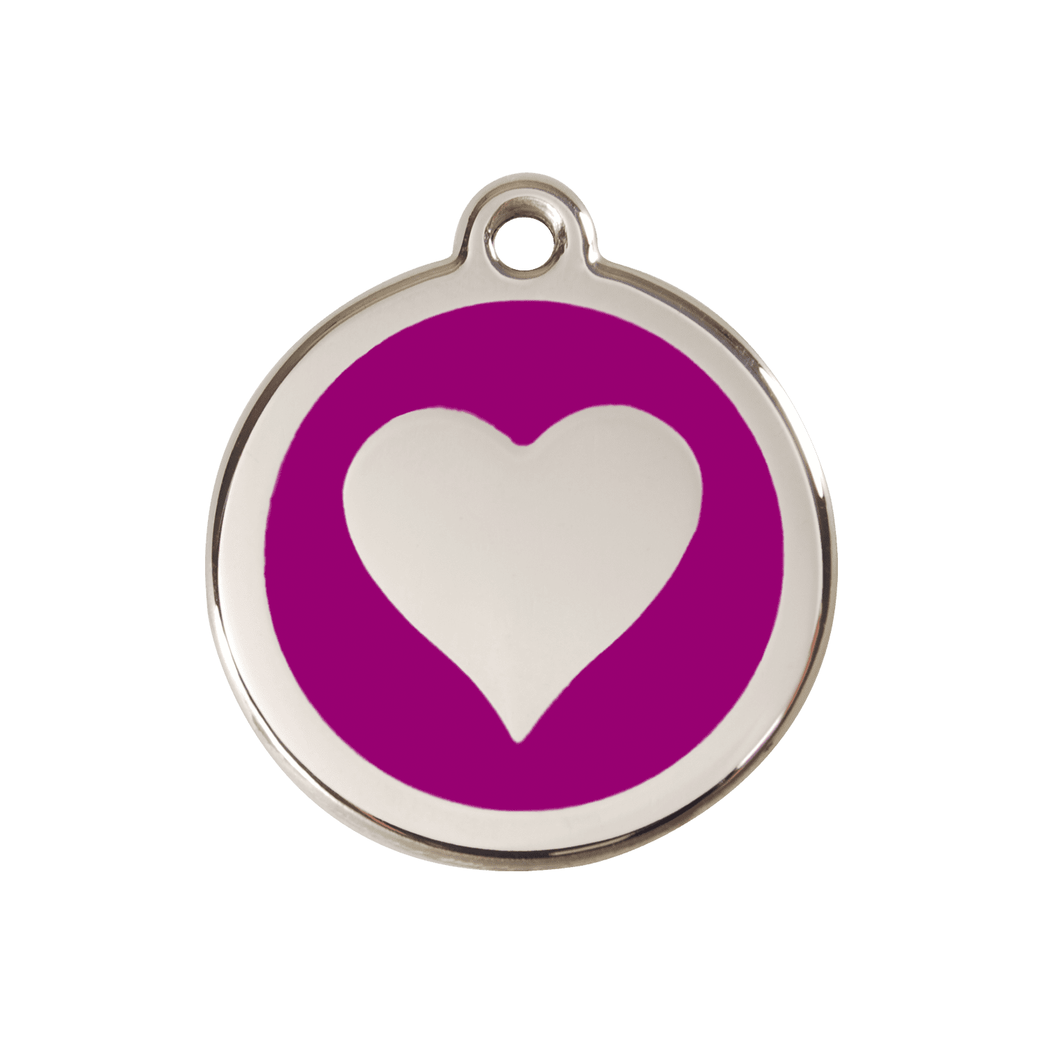 Vue avant - Médaille personnalisée pour chien Red Dingo cœur violet en émail et acier inoxydable - Size M