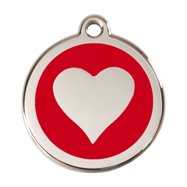 Vue avant - Médaille personnalisable Red Dingo Émail et acier inoxydable - Motif cœur rouge - Size L