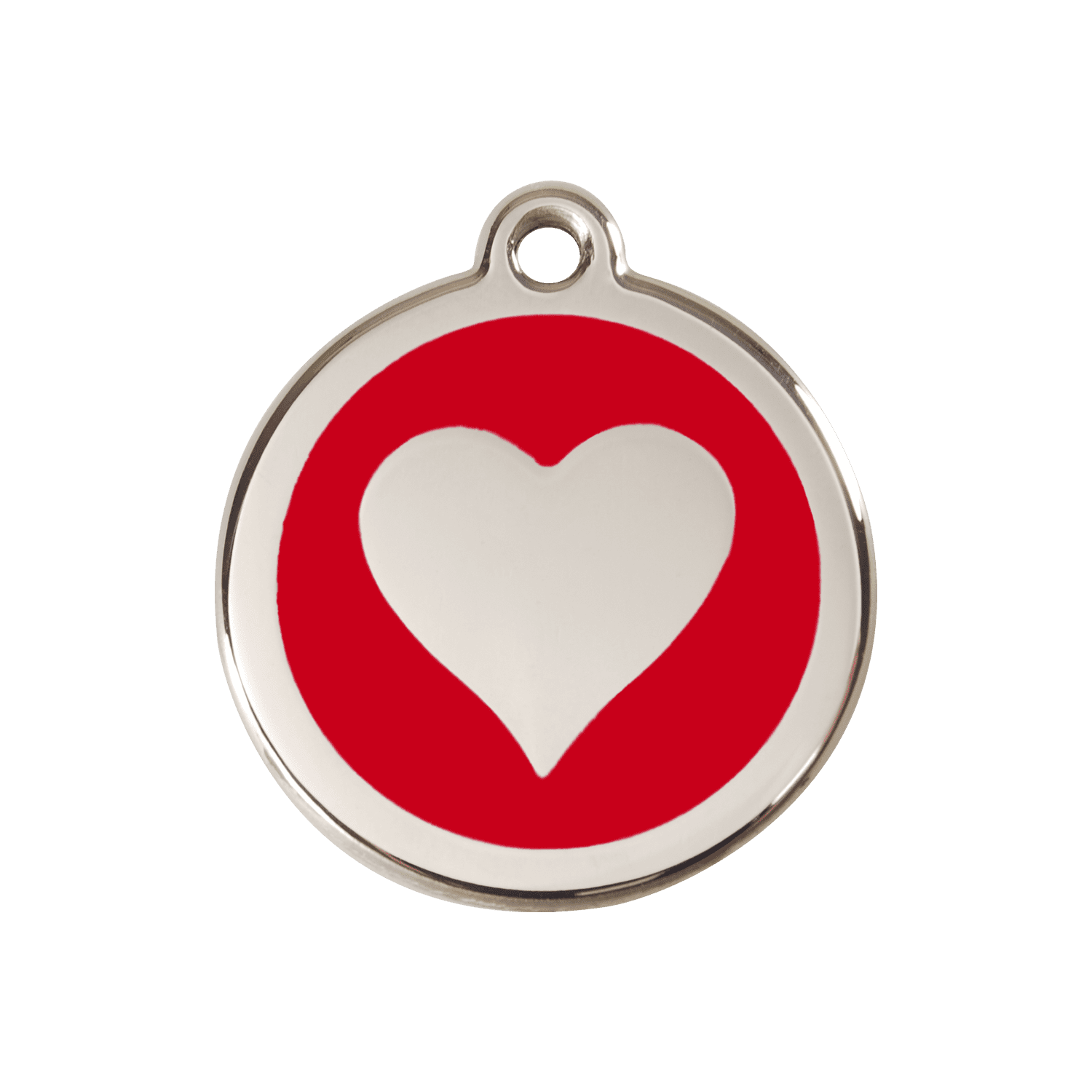 Vue avant - Médaille personnalisée pour chien ou chat Red Dingo cœur rouge en émail et acier inoxydable - Size M 30.00 mm