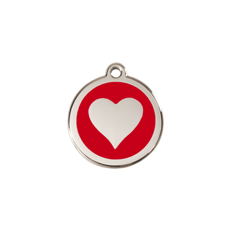 Vue avant - Médaille personnalisée Red Dingo cœur rouge émail et acier inoxydable - Size S pour chat ou petit chien