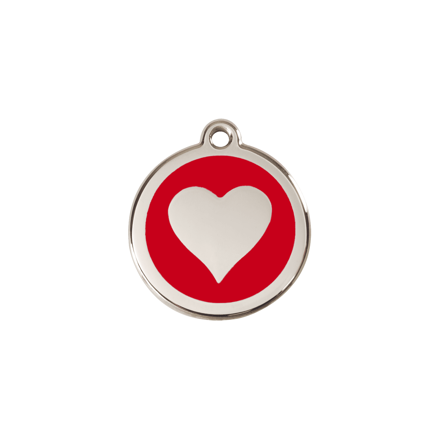Vue avant - Médaille personnalisée Red Dingo cœur rouge émail et acier inoxydable - Size S pour chat ou petit chien