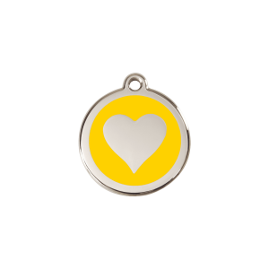 Yellow Heart Cat or Small Dog ID Tag Small 20mm Enamel & Stainless Steel
