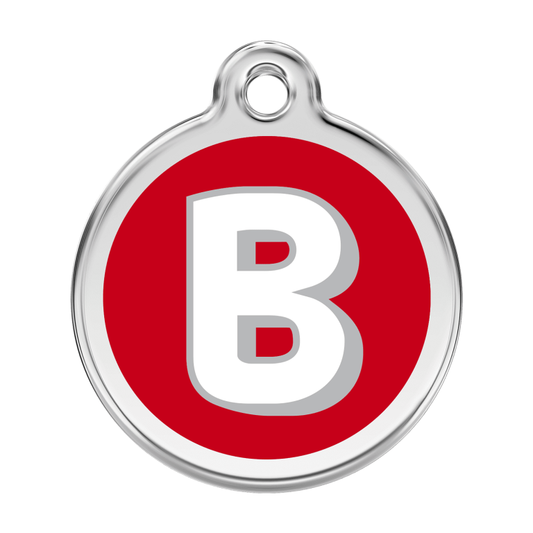 Vue avant - Médaille personnalisée pour chien Red Dingo Émail et acier inoxydable - Lettre B - Rouge - Size L