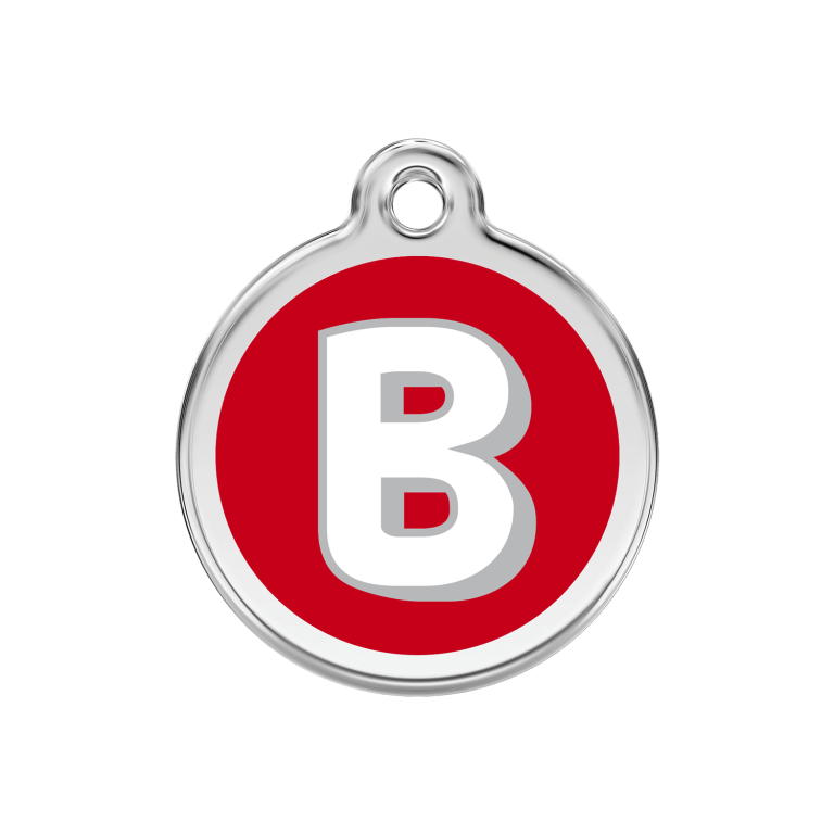 Vue avant - Médaille personnalisable Red Dingo Émail et acier inoxydable - Lettre B - Rouge - Size M