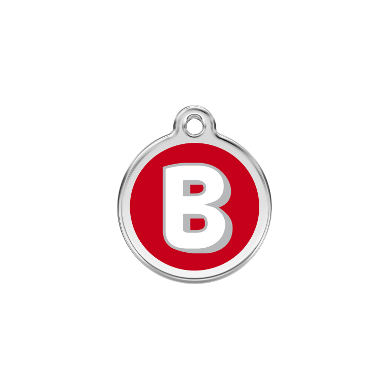 Vue avant - Médaille personnalisée Red Dingo Émail et acier inoxydable - Lettre B rouge - Size S 20.00mm