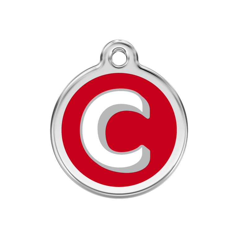 Vue avant - Médaille personnalisée pour chien Red Dingo - Lettre C - Rouge - Size M - 30.00mm