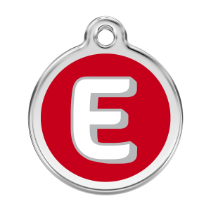 Red Alphabet Letter E Dog ID Tag Large