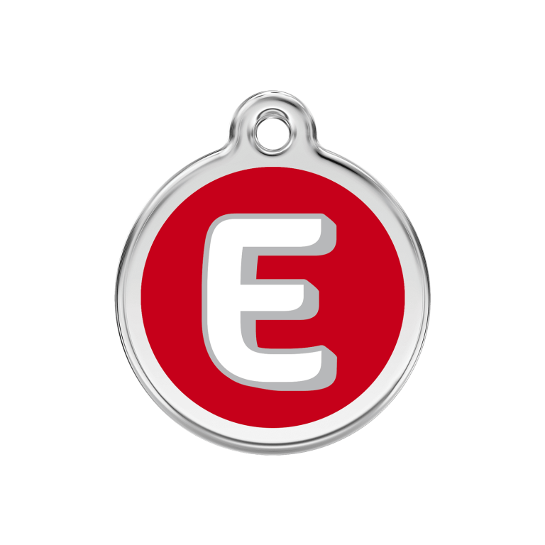 Vue avant - Médaille personnalisée Red Dingo Émail et acier inoxydable - Lettre E rouge - Size M 30.00mm