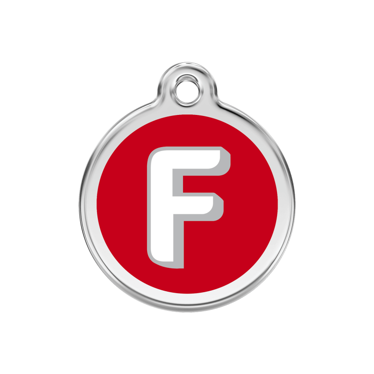 Vue avant - Médaille personnalisée pour chien/chat Red Dingo - Lettre F - Rouge - Size M - 30.00mm