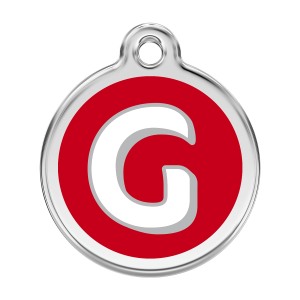 Red Alphabet Letter G Dog ID Tag Large