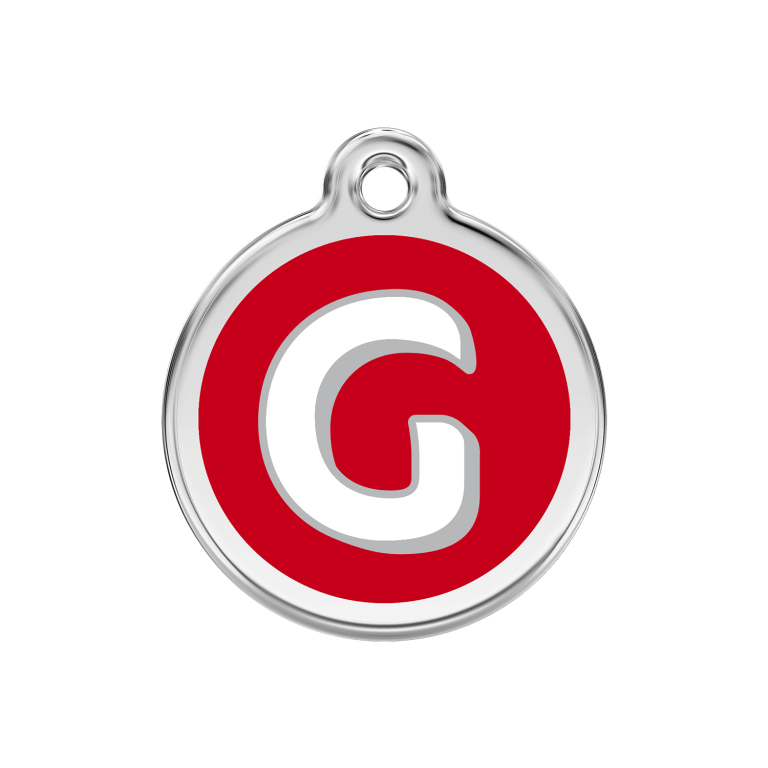 Vue avant - Médaille personnalisée Red Dingo Émail et acier inoxydable - Lettre G - Rouge - Size M