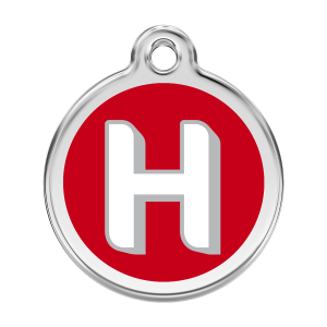 Red Alphabet Letter H Dog ID Tag Large