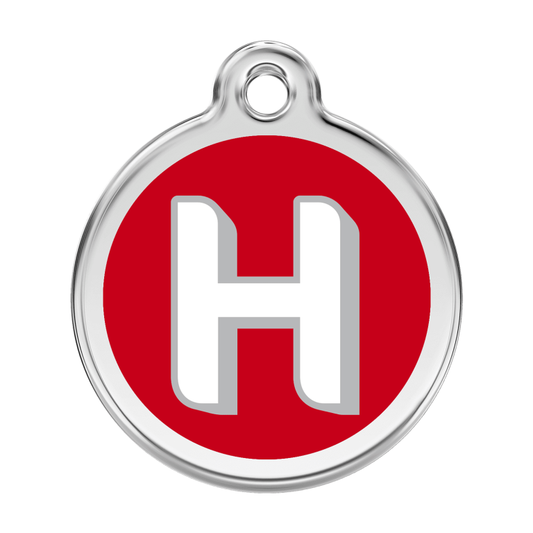 Vue avant - Médaille personnalisée pour chien Red Dingo H rouge en émail et acier inoxydable - Size L