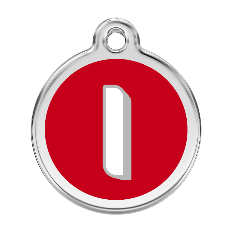 Vue avant - Médaille personnalisée Red Dingo Émail et acier inoxydable - Lettre I - Rouge - Size L