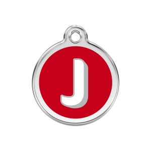 Red Alphabet Letter J Dog ID Tag Medium