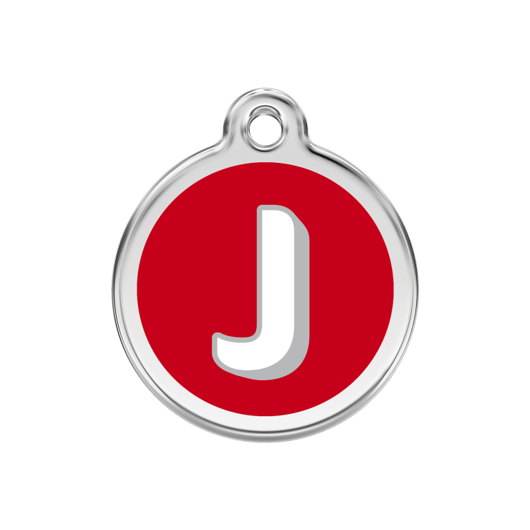 Vue avant - Médaille personnalisée Red Dingo Émail et acier inoxydable - Lettre J - Rouge - Size M
