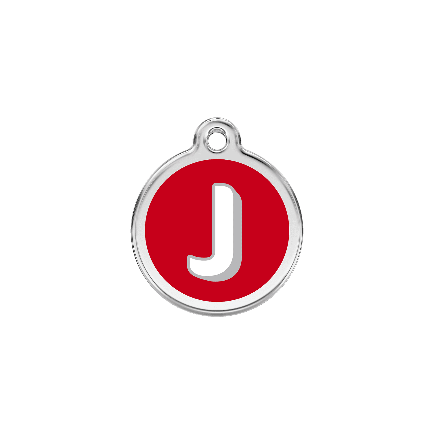 Vue avant - Médaille personnalisée pour chien/chat Red Dingo Émail/Acier inoxydable - Lettre J - Rouge - Size S