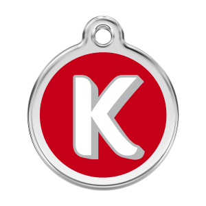 Red Alphabet Letter K Dog ID Tag Large