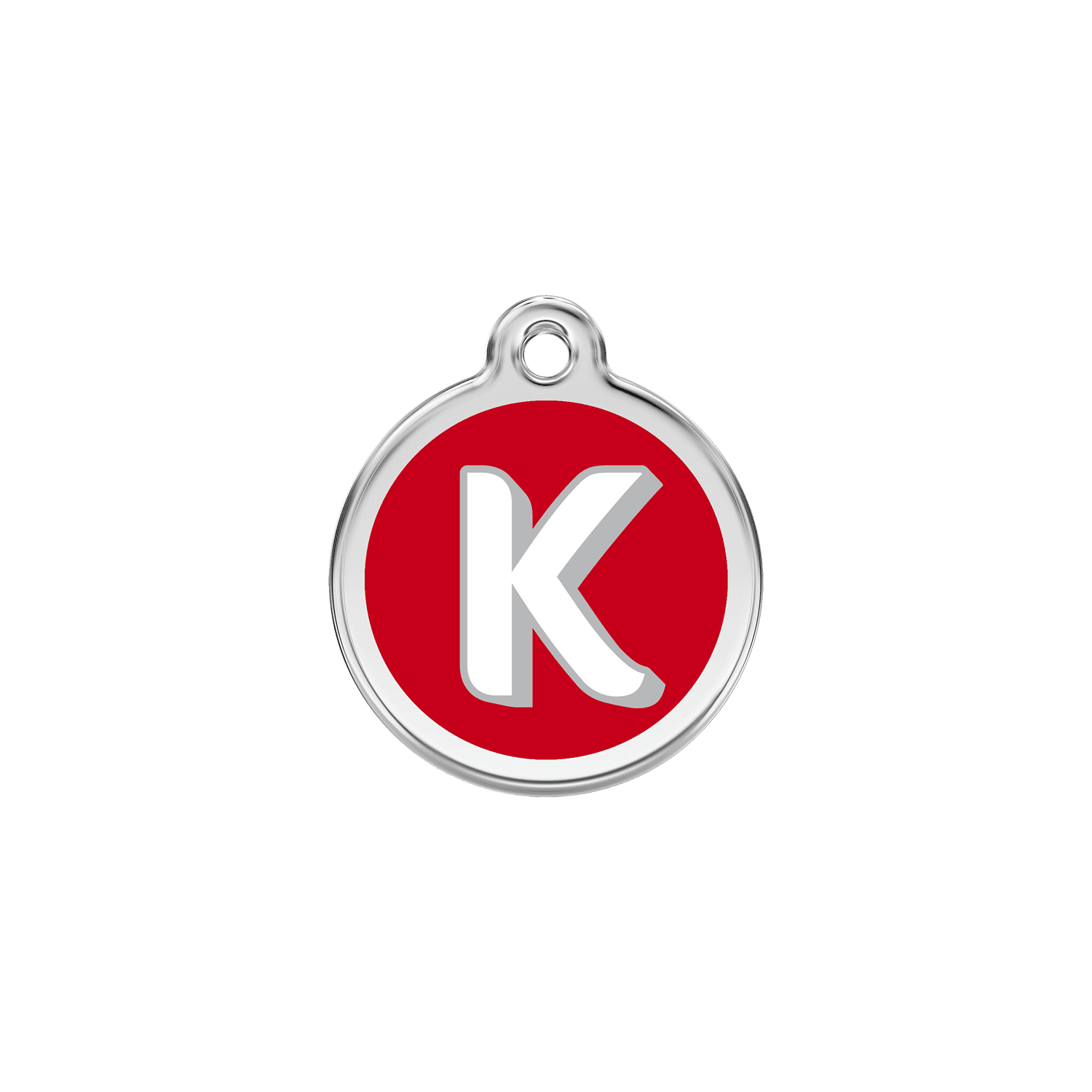 Vue avant - Médaille personnalisée pour chien/chat Red Dingo Émail et acier inoxydable - Lettre K - Rouge - Size S