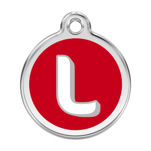 Red Alphabet Letter L Dog ID Tag Large